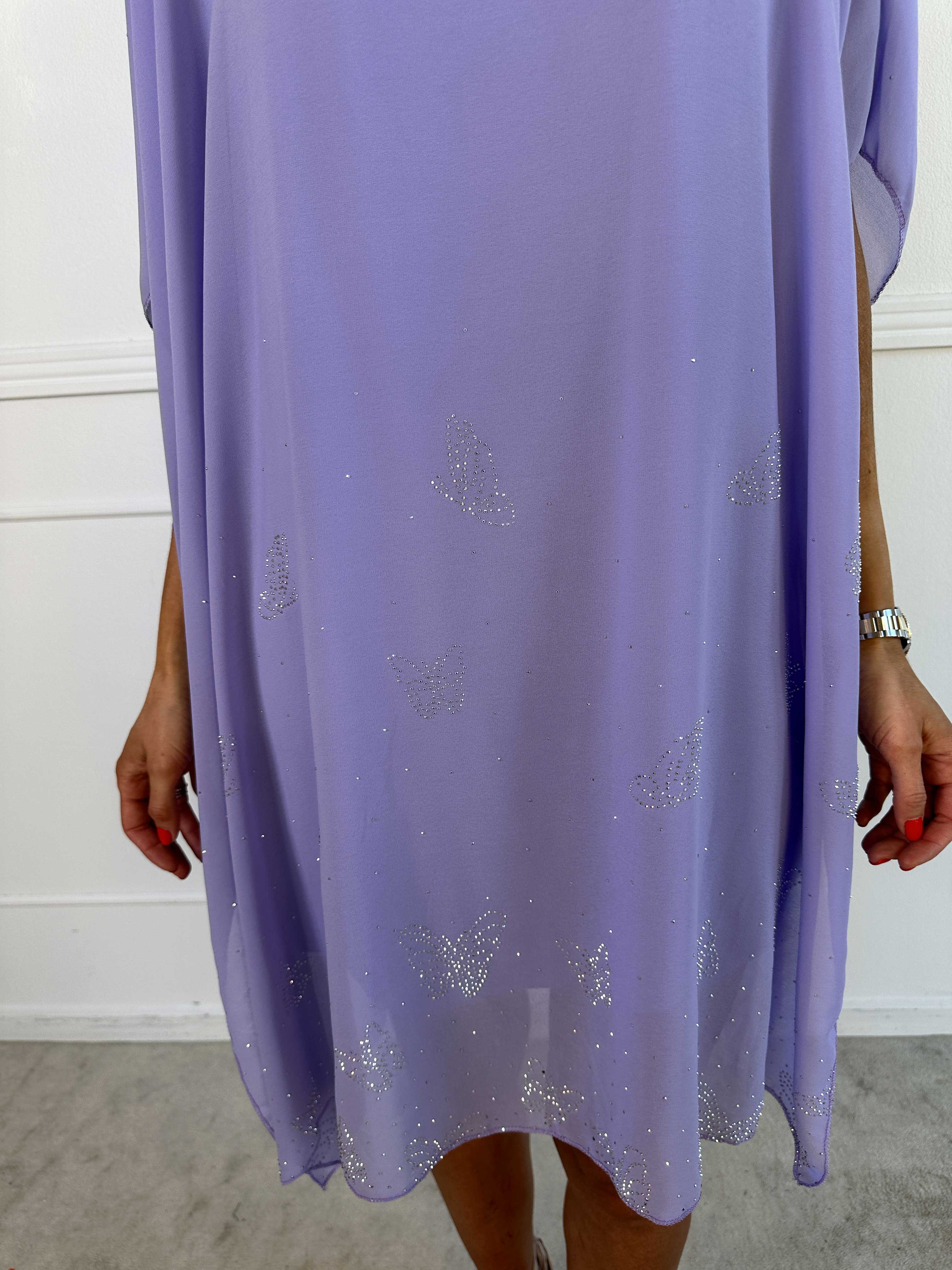 Mirabella Crystal - Tunikaklänning med chiffonglager med fuskpälskant och underkjol i viskos